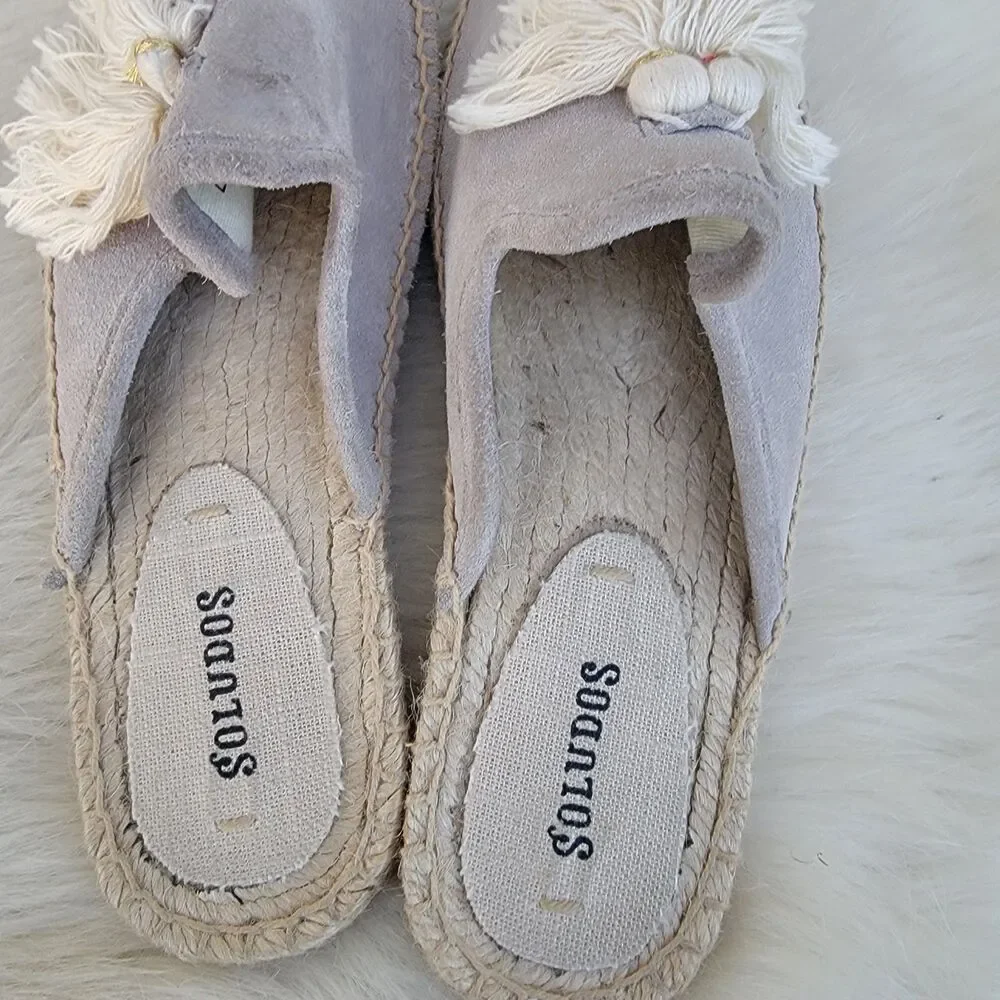 Soludos Tassel Espadrille Mules Womens size 7 Shoes Flats Natural Suede Gray